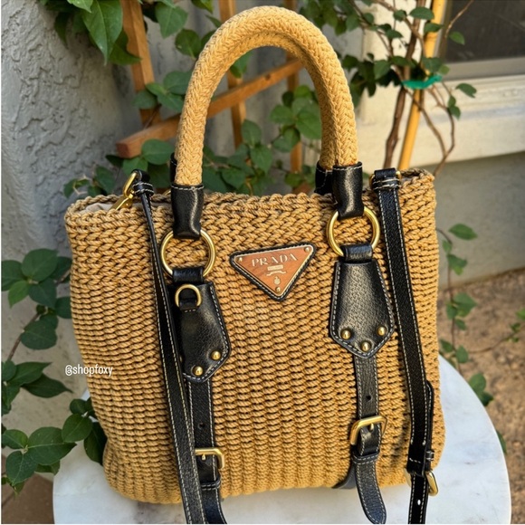 Prada Handbags - SOLD Prada Leather Trimmed Woven Rope Tote